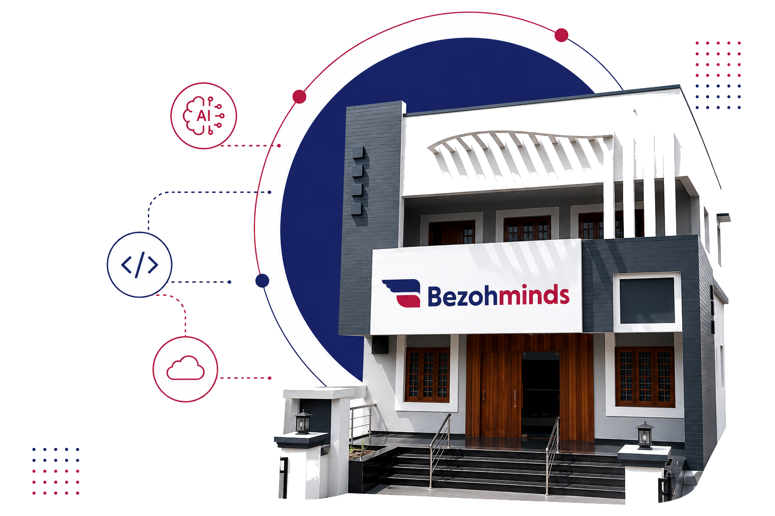 Bezohminds office building with technology icons